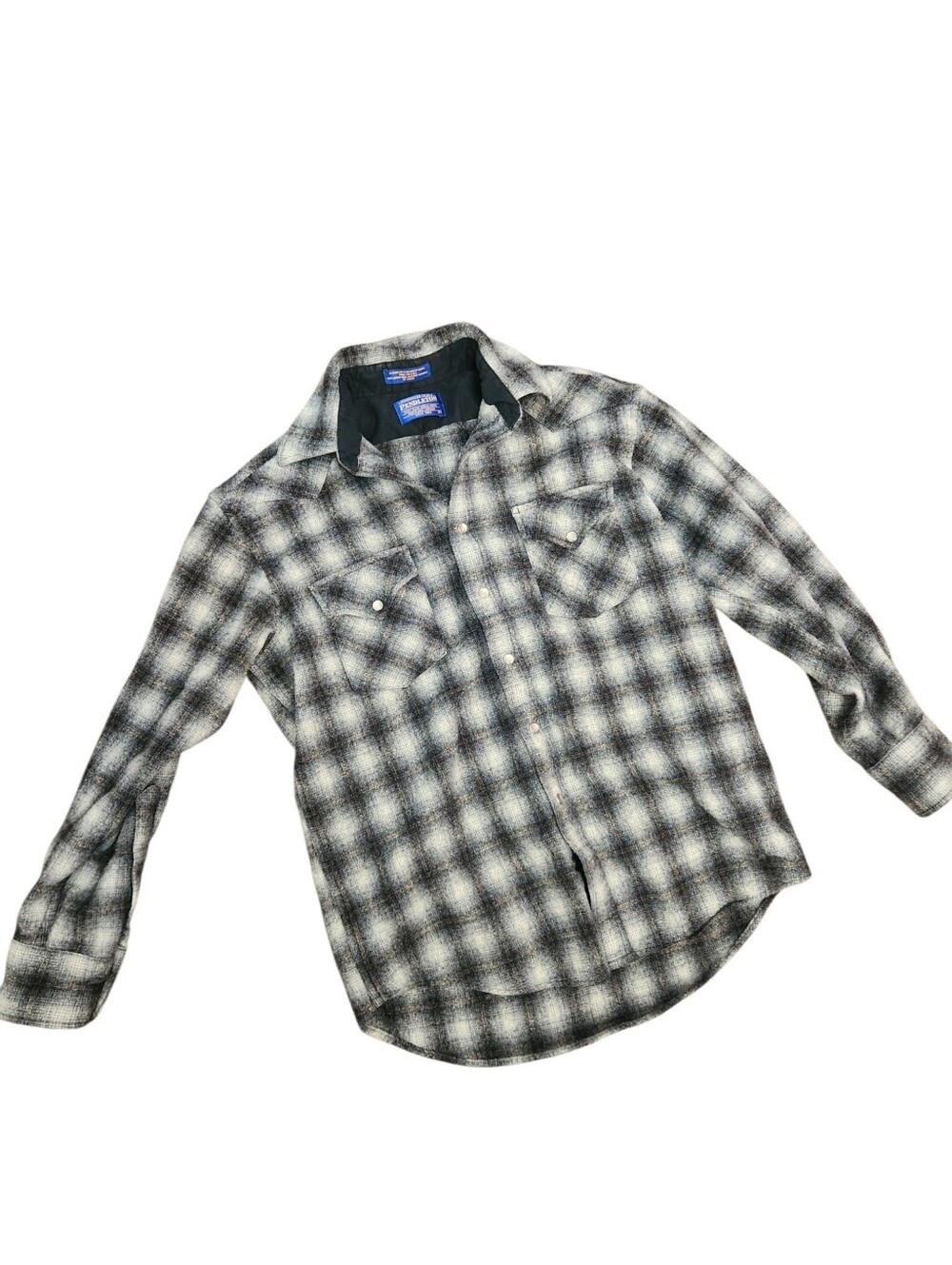 Pendleton Wool Shirt Mens Medium 100% Wool Pearl Snap Gray Plaid Check